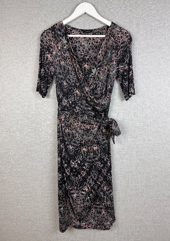 Autograph M&S Animal Print Wrap Dress UK10 Midi Ruched Side Tie Stretch