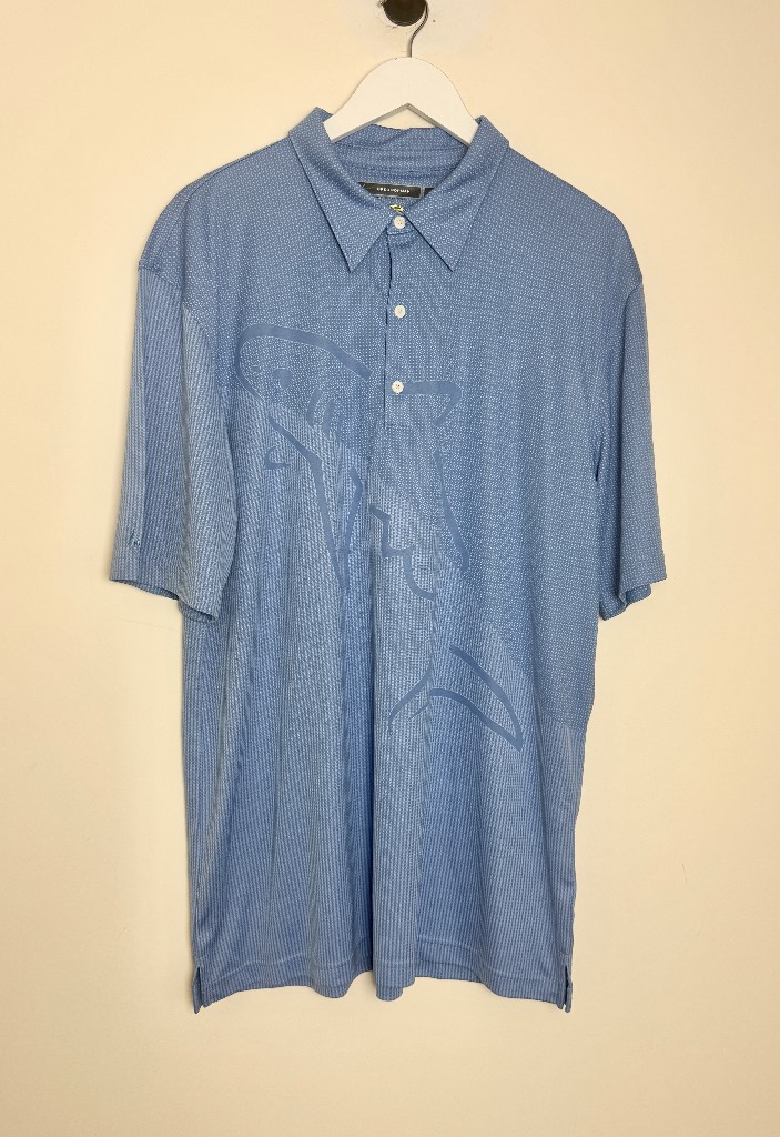 Greg Norman Shark Logo Golf Polo Shirt XL Blue Performance Short Sleeve Top