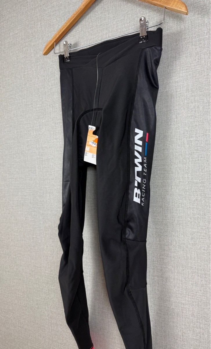 B’TWIN Racing Team Thermal Padded Cycling Tights Black Zip Ankle BNWT M