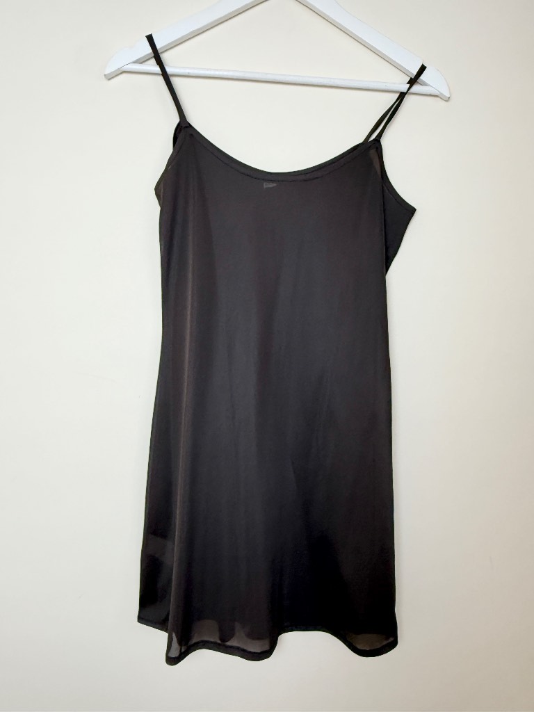 Vintage Dark Brown Sheer Chiffon Long Cami Top UK10 Layering Vest Camisole
