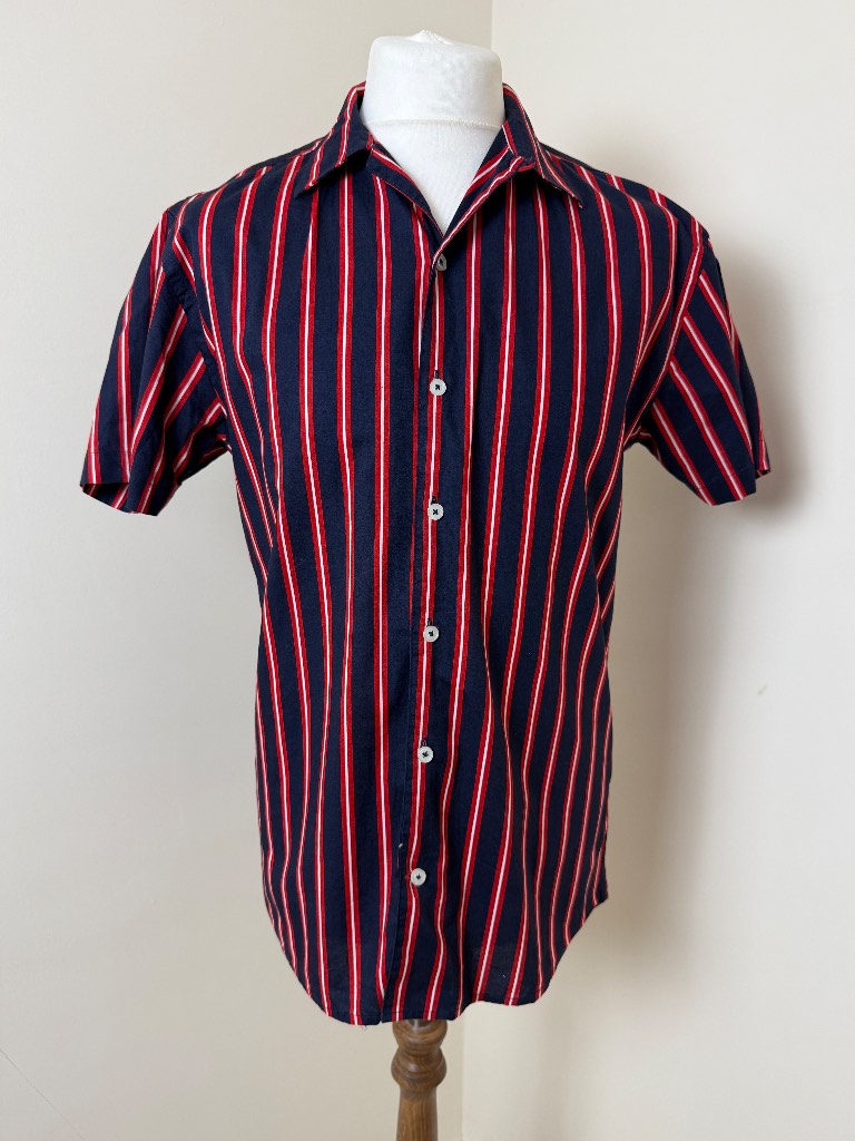 Kronstadt Casual Navy Red Striped Shirt Mens Large Short Sleeve Cotton