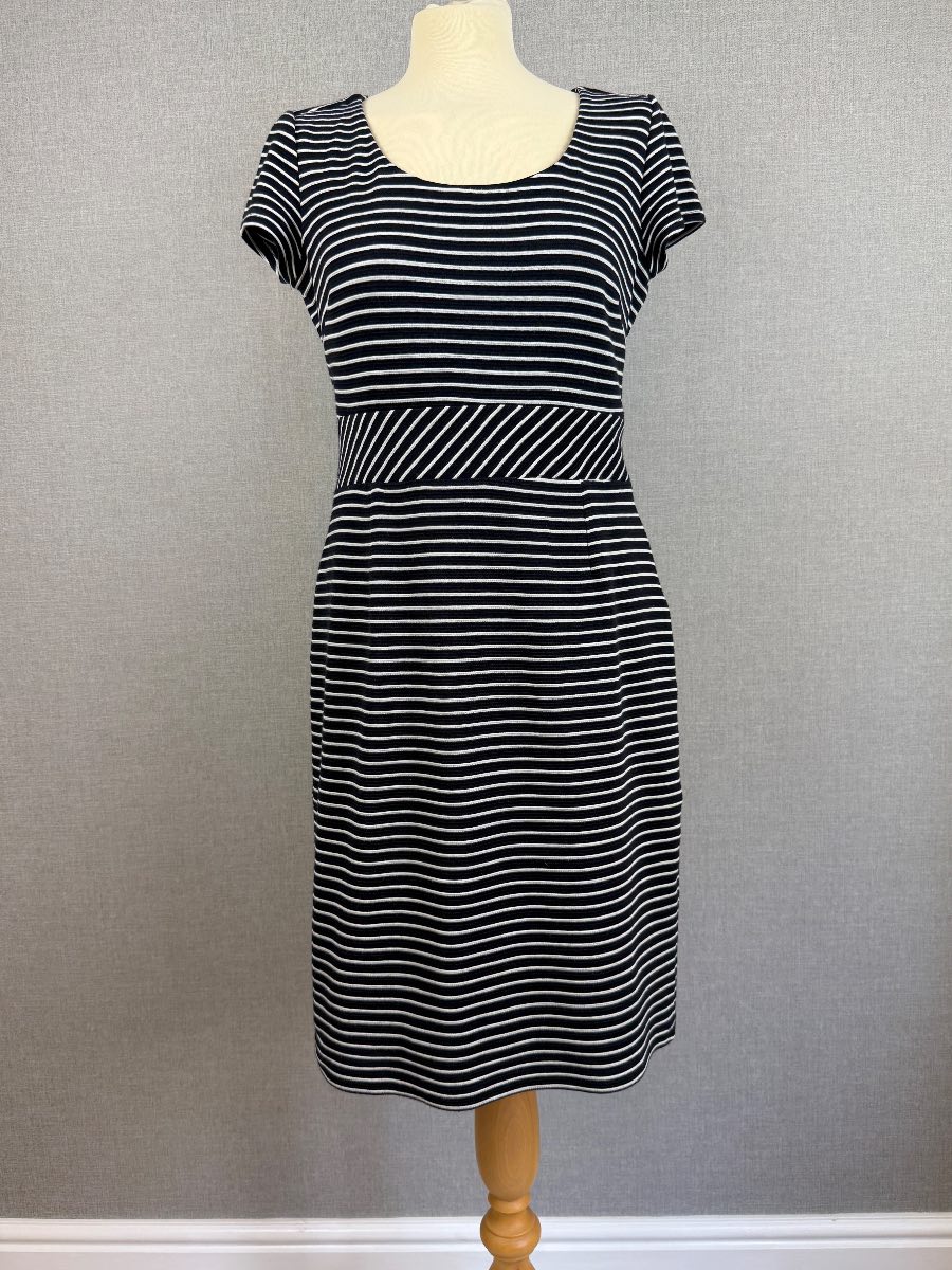Monsoon Black White Stripe Stretch Jersey Dress UK 12