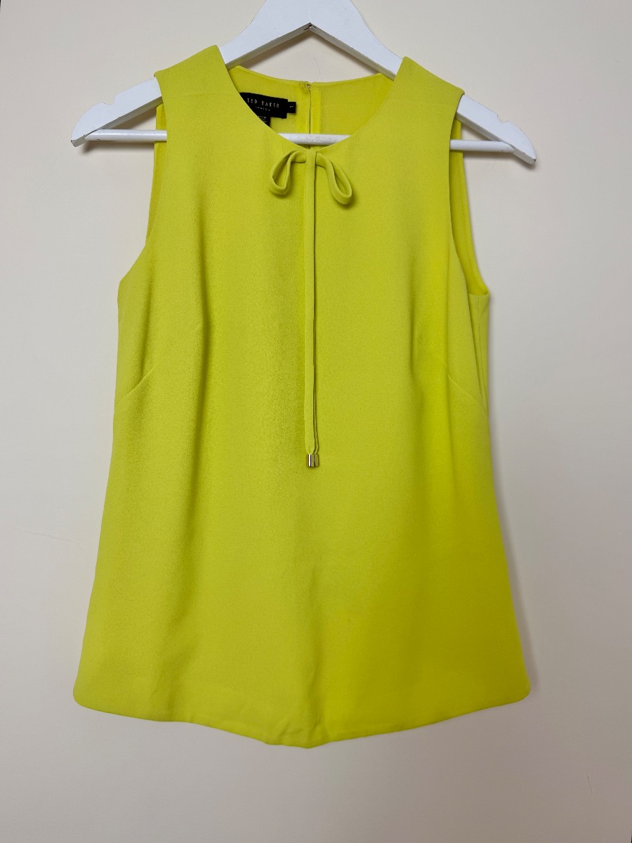Ted Baker London Hadiaa Neon Yellow Sleeveless Tie Neck Blouse Top UK 8