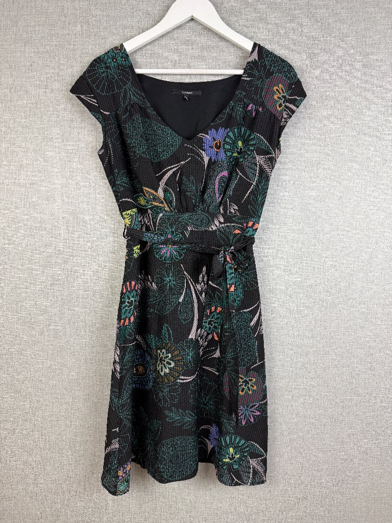 InWear 100% Silk Floral Print Dress UK10 Black Belted Occasion Dress