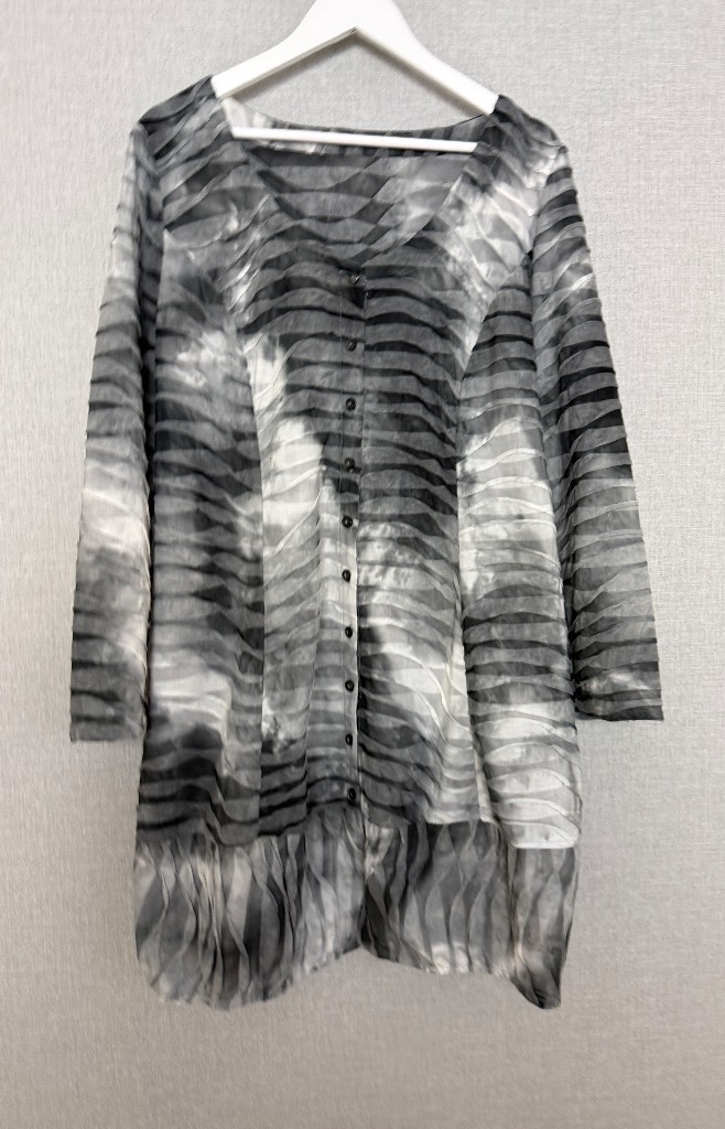 Chesca Now Grey Abstract Stripe Tunic Top One Size Oversized Boho Layered