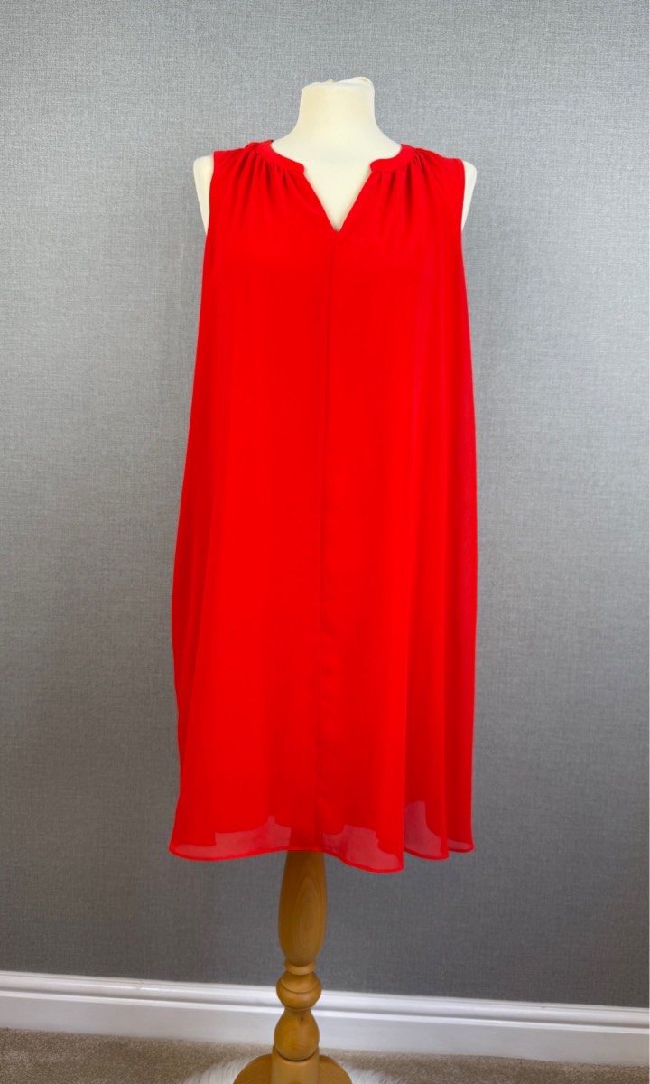 Naf Naf Coral Red Sleeveless Shift Dress Belt Loops L XL Summer Dress