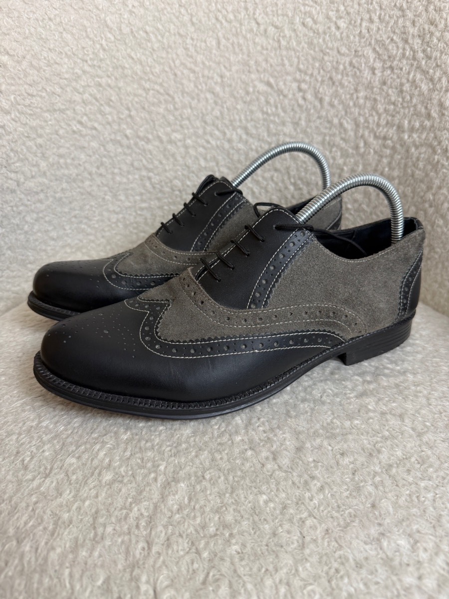 Clifford James Black Grey Leather Suede Brogue Oxford Shoes UK 9 Mens Formal