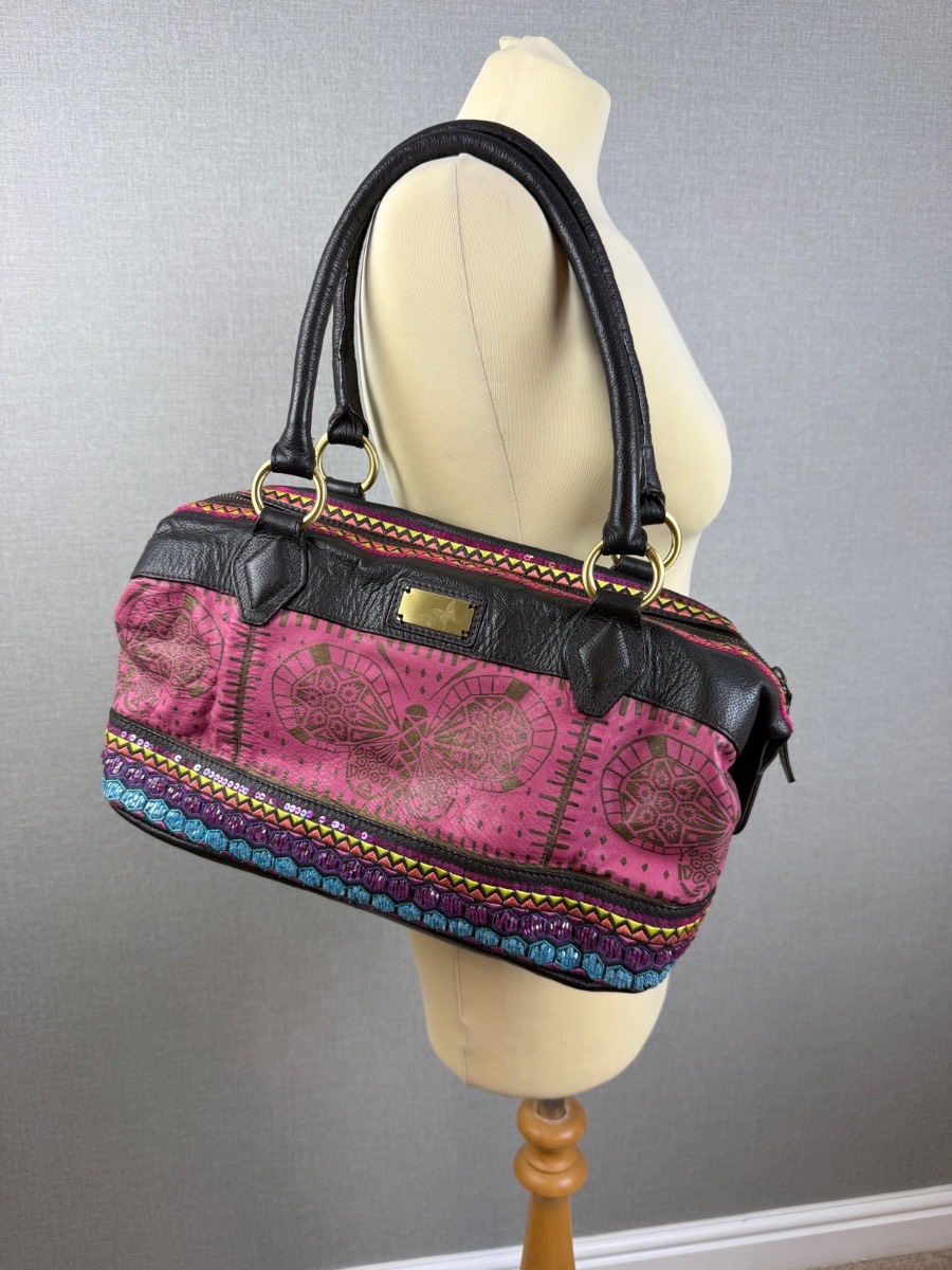 Butterfly by Matthew Williamson Pink Leather Butterfly Grab Bag Embellished
