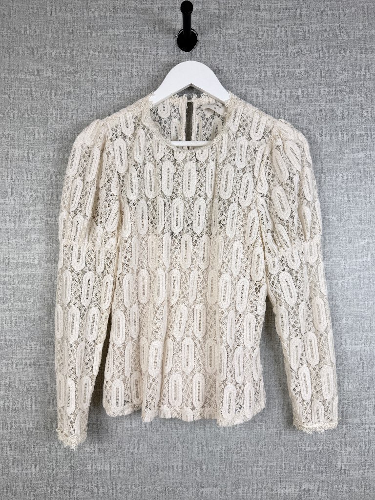 Cream VivicR Lace Long Sleeve Top Ivory Boho Romantic Size S
