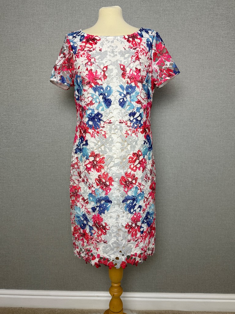 Per Una Premium Floral Lace Shift Dress UK14 Pink Blue Occasion Wedding