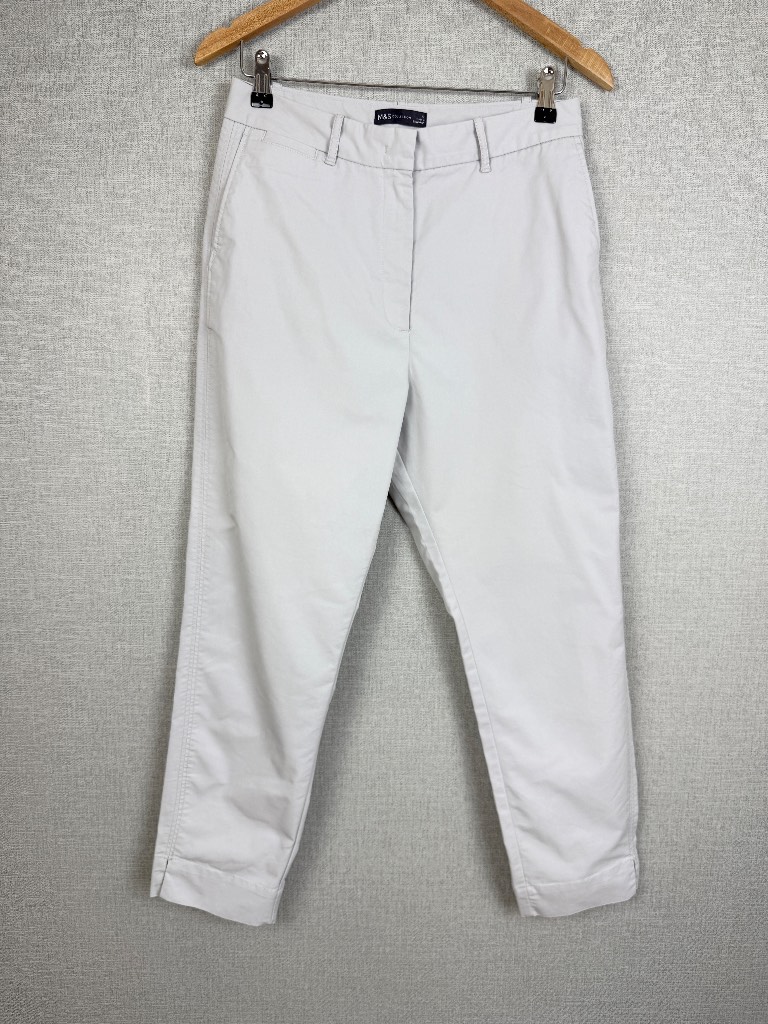 M&S Collection Light Grey Cropped Trousers UK 10 Short Smart Casual