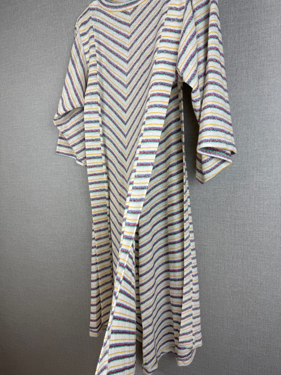 Cream Multicolour Stripe Beach Cover Up Kaftan Dress Bell Sleeve UK10
