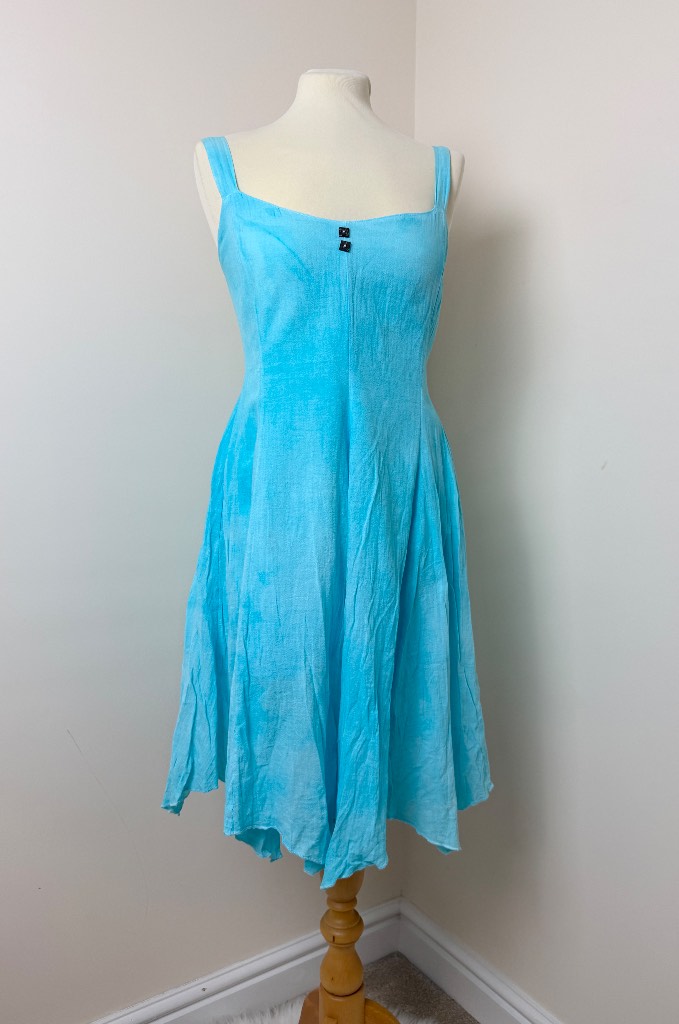 Blanc du Nil Blue Cotton Sundress UK8 EU40 Sleeveless Summer Midi Dress