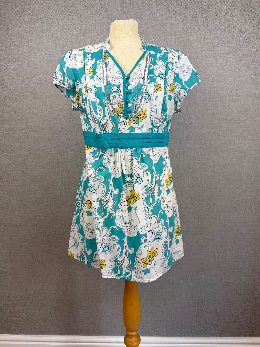 Rocha John Rocha Turquoise Floral Tunic Top UK 16 Boho Cotton