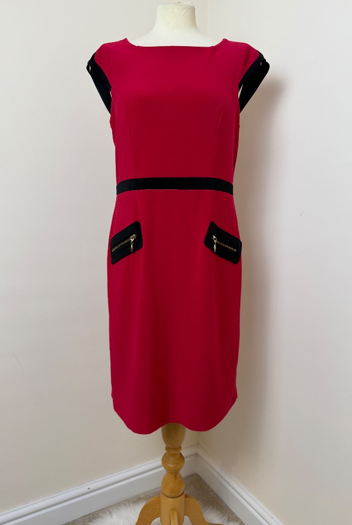Joseph Ribkoff Red Black Pencil Dress UK14 Designer Zip Detail Occasion Dress
