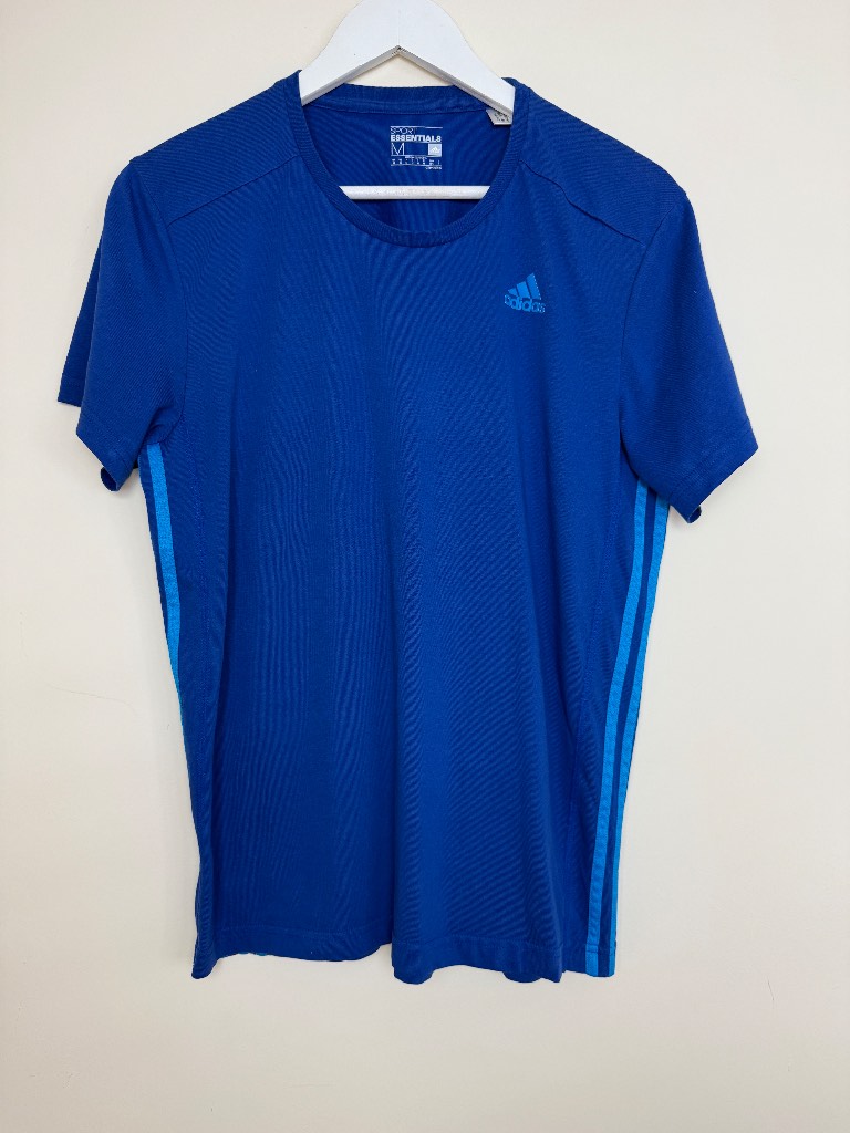 Adidas Climalite Blue Training T-Shirt Medium 3 Stripe Gym Running Top