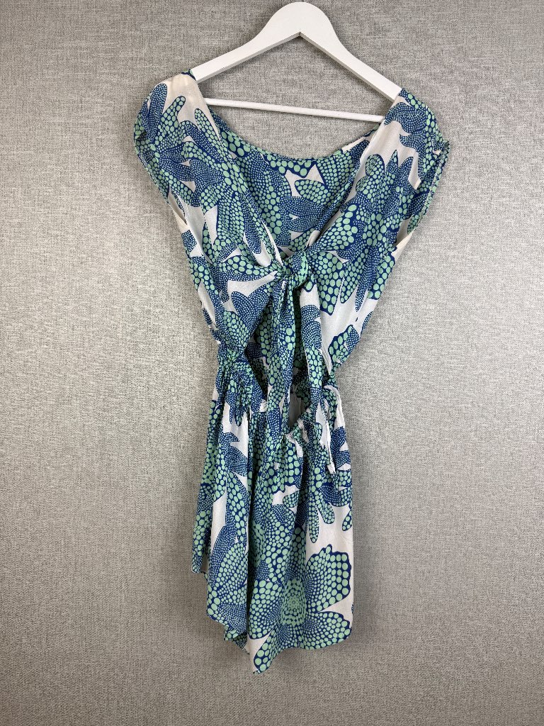 Mon & Jong Blue Green Floral Print Open Back Playsuit One Size Holiday Boho