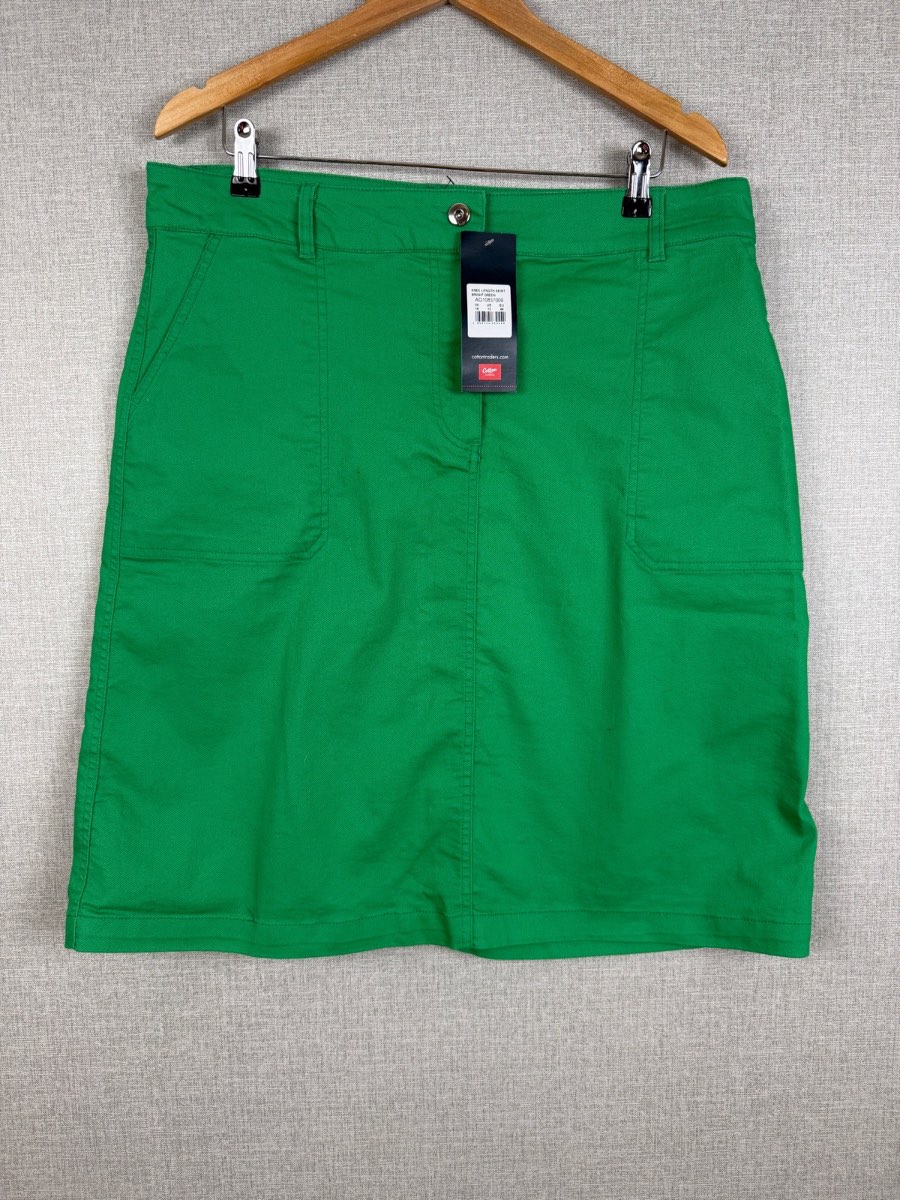 Cotton Traders Bright Green Stretch Knee Length Skirt BNWT UK 16 Cotton Casual