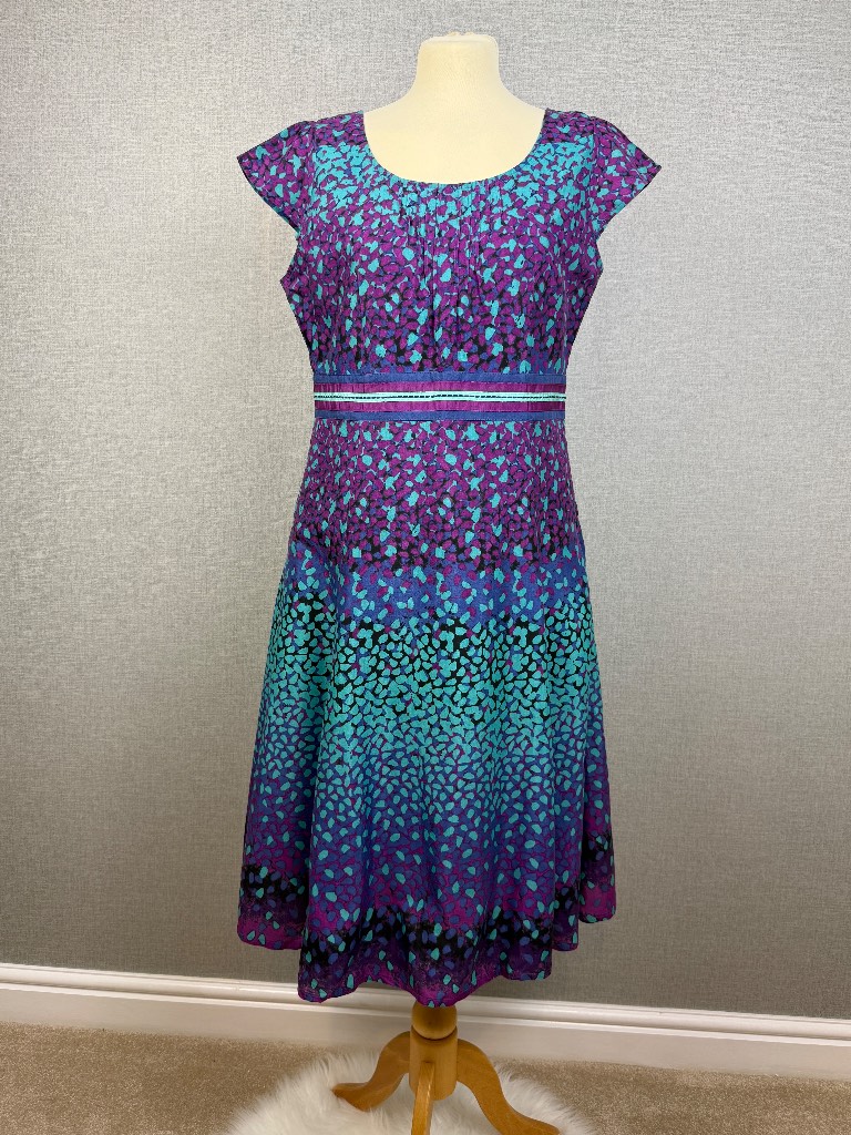 Per Una Floral Print Tea Dress UK 14 Purple Blue Fit & Flare Occasion Midi