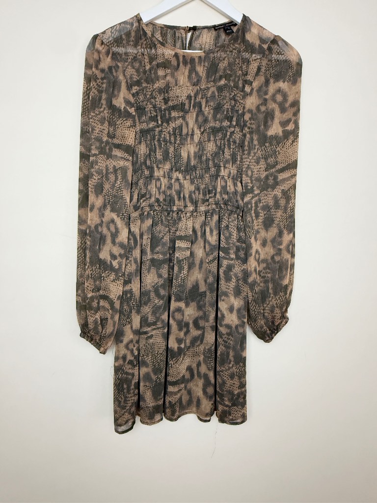 River Island Animal Print Smock Mini Dress UK8 Long Sleeve Boho