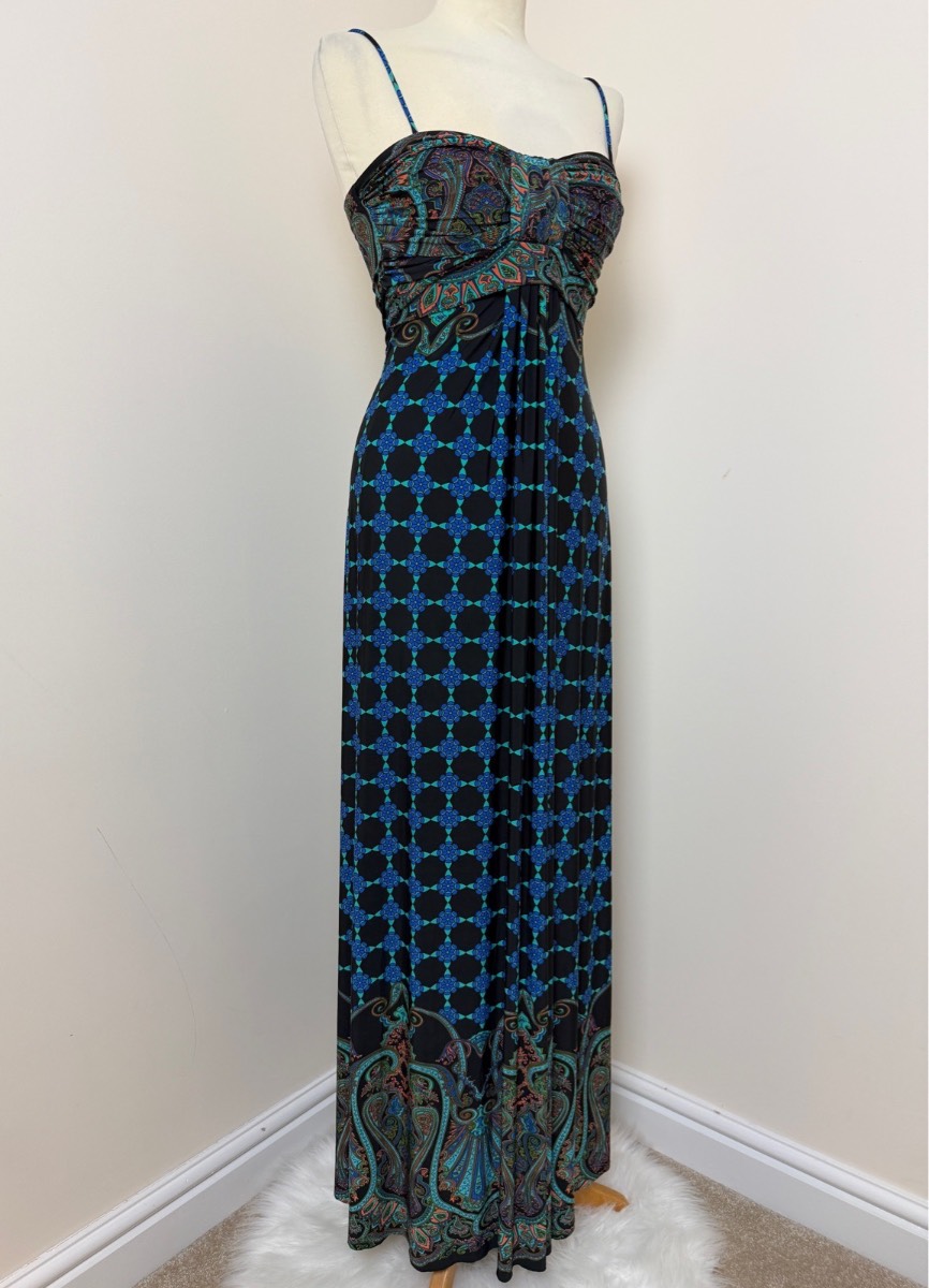 Therapy Blue Paisley Print Maxi Dress UK 8 Strappy Boho Summer
