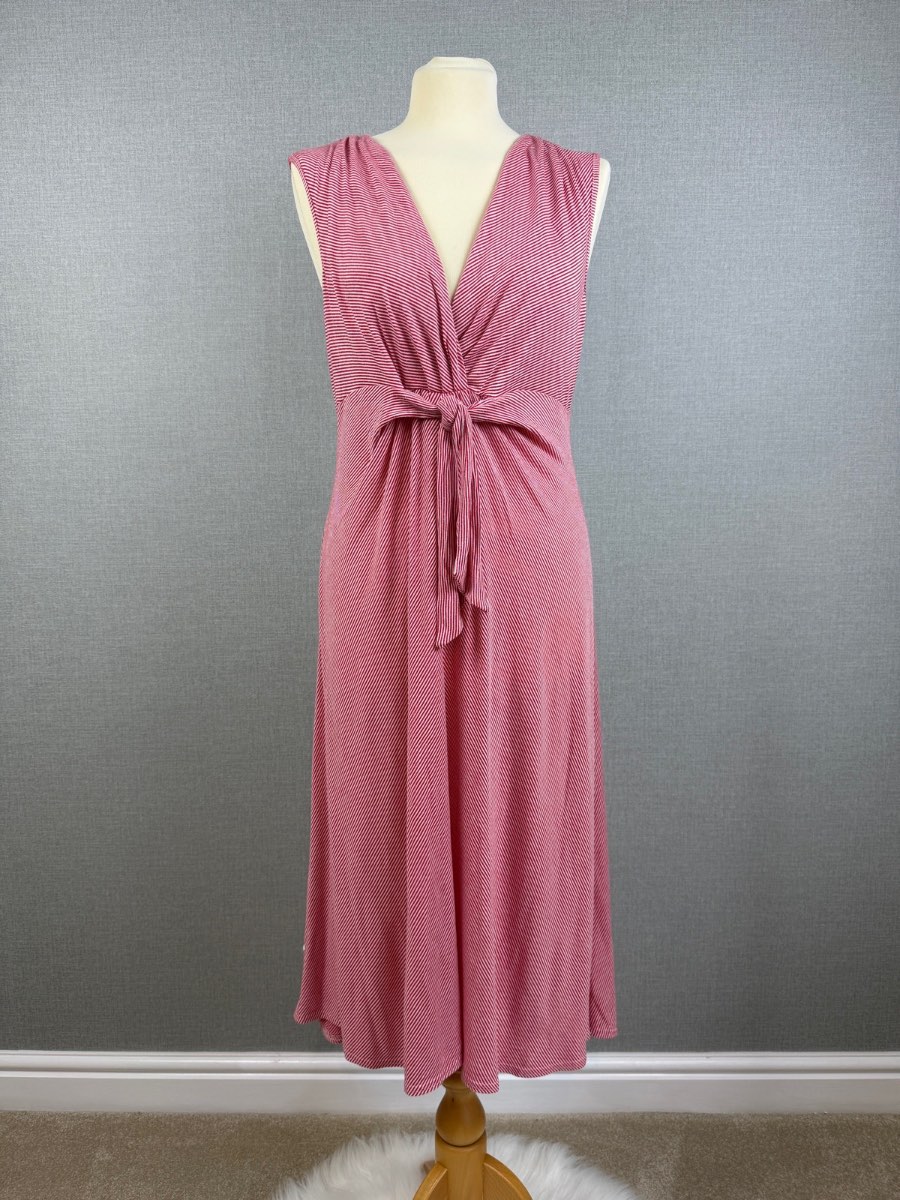 Phase Eight Red White Stripe Stretch Jersey Tie Waist Midi Dress UK 16