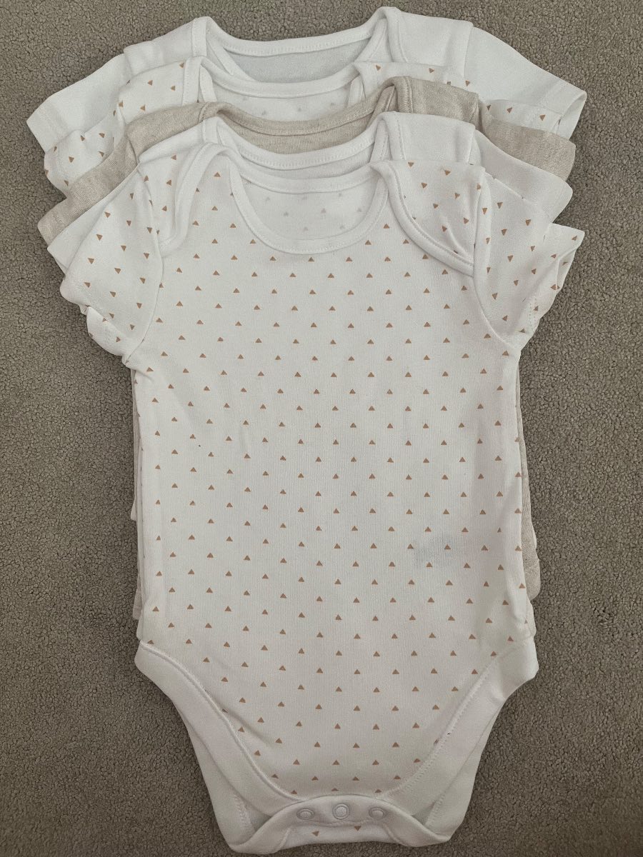 George 6-9 months pack of 5 neutral short sleeve bodysuits