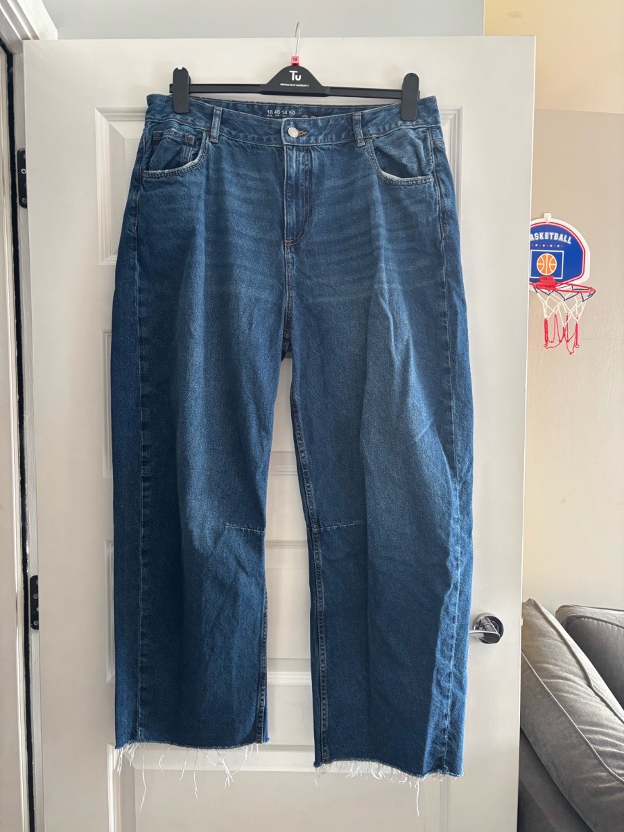 Primark Blue Wide Leg Raw Hem Jeans – UK Size 18