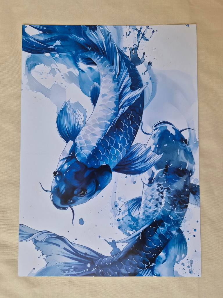 Blue Koi Fish Poster Wall Art - Elegant Aquatic Decor Premium Quality
