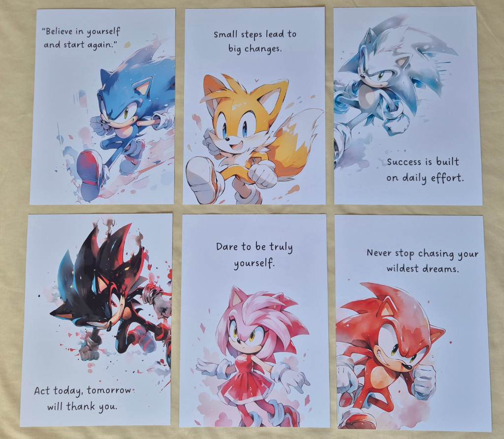 Motivational Sonic the Hedgehog – Set of 6 Prints