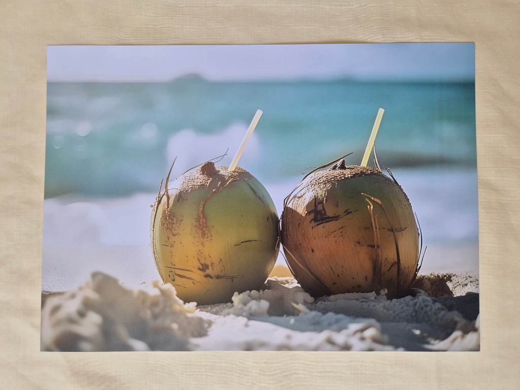 Tropical Beach Vibes Wall Art Poster - Refreshing Coconut Scene