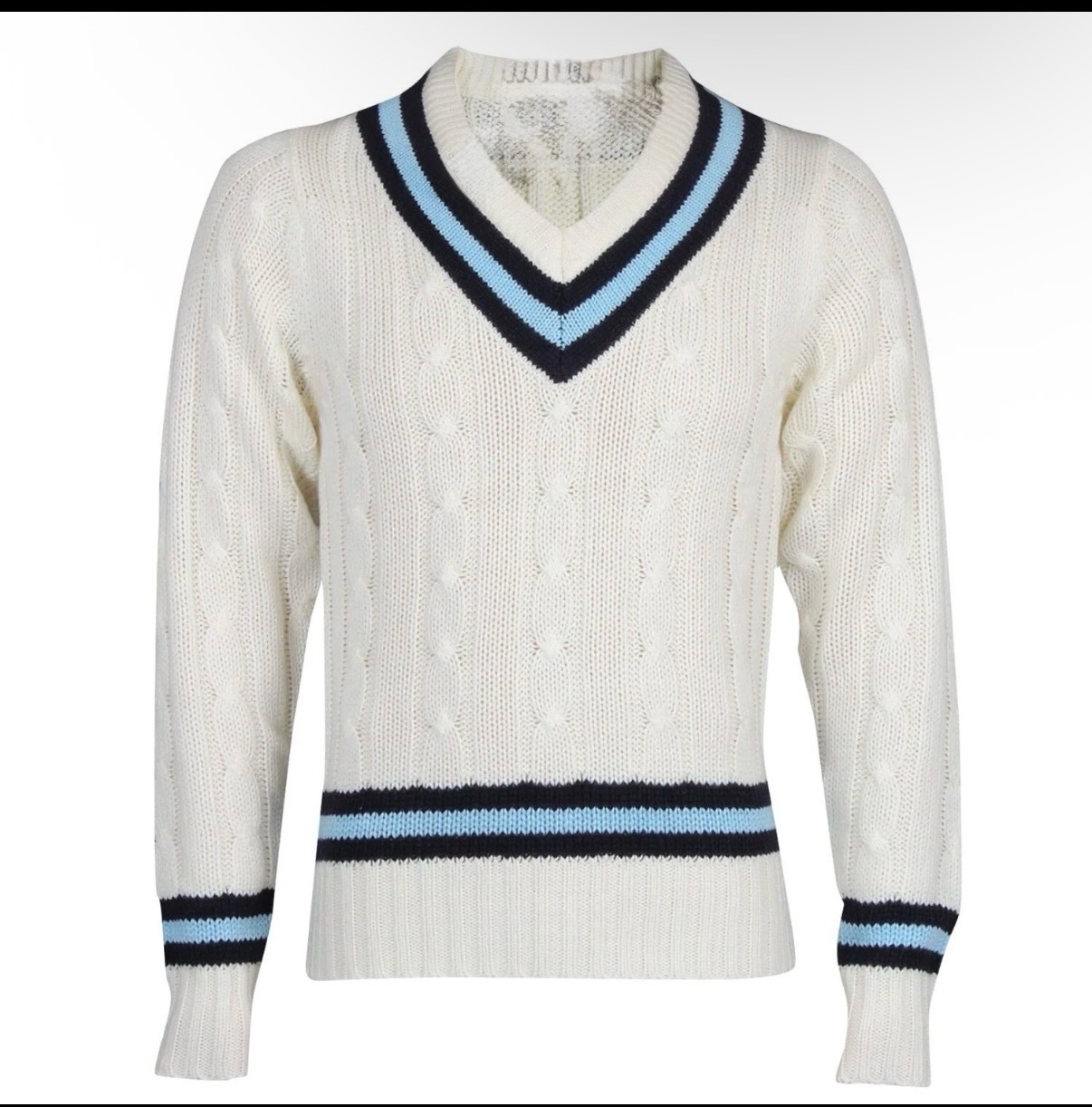 Men’s White Full Sleeve Cricket Sweater Size Large New In Packaging