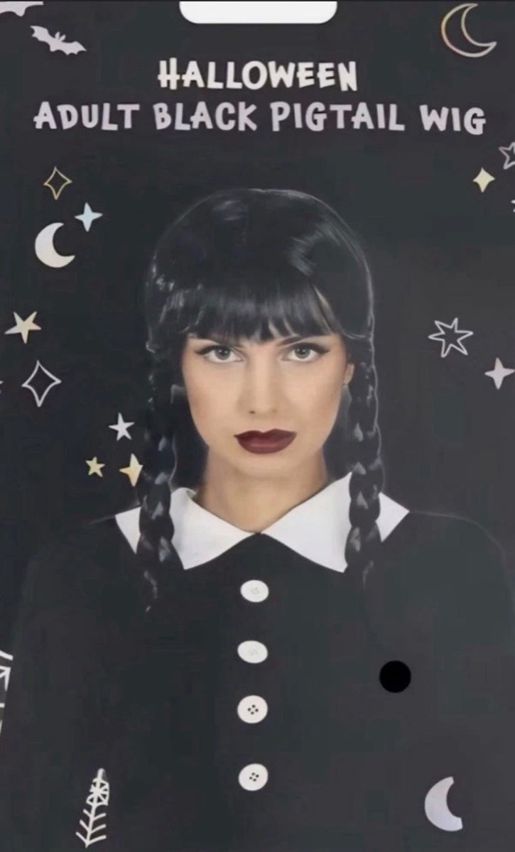 Adults Black Long Pigtails Braids Wig Wednesday Addams Halloween Cosplay Party New In Packaging
