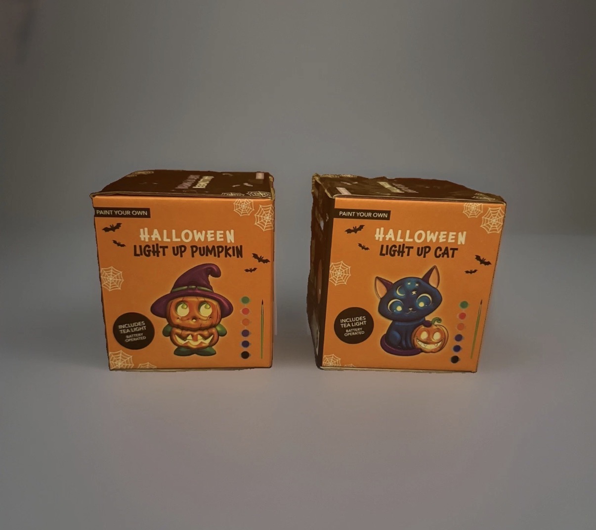 X2 Halloween Paint Your Own Light Up Pumpkin & Cat for Kids Brand New Sealed
