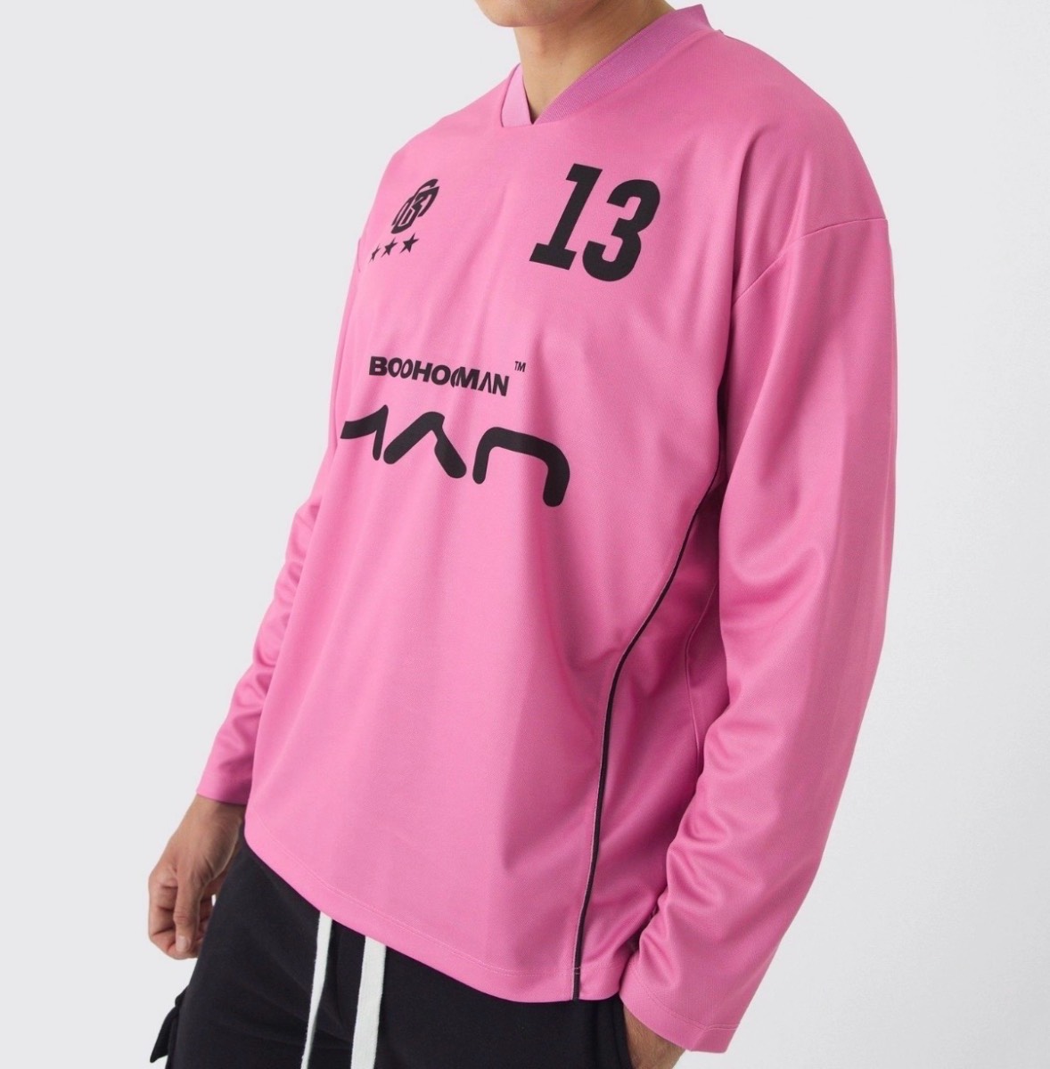 boohooMAN Oversized Man Long Sleeve Football Top Pink Size Large