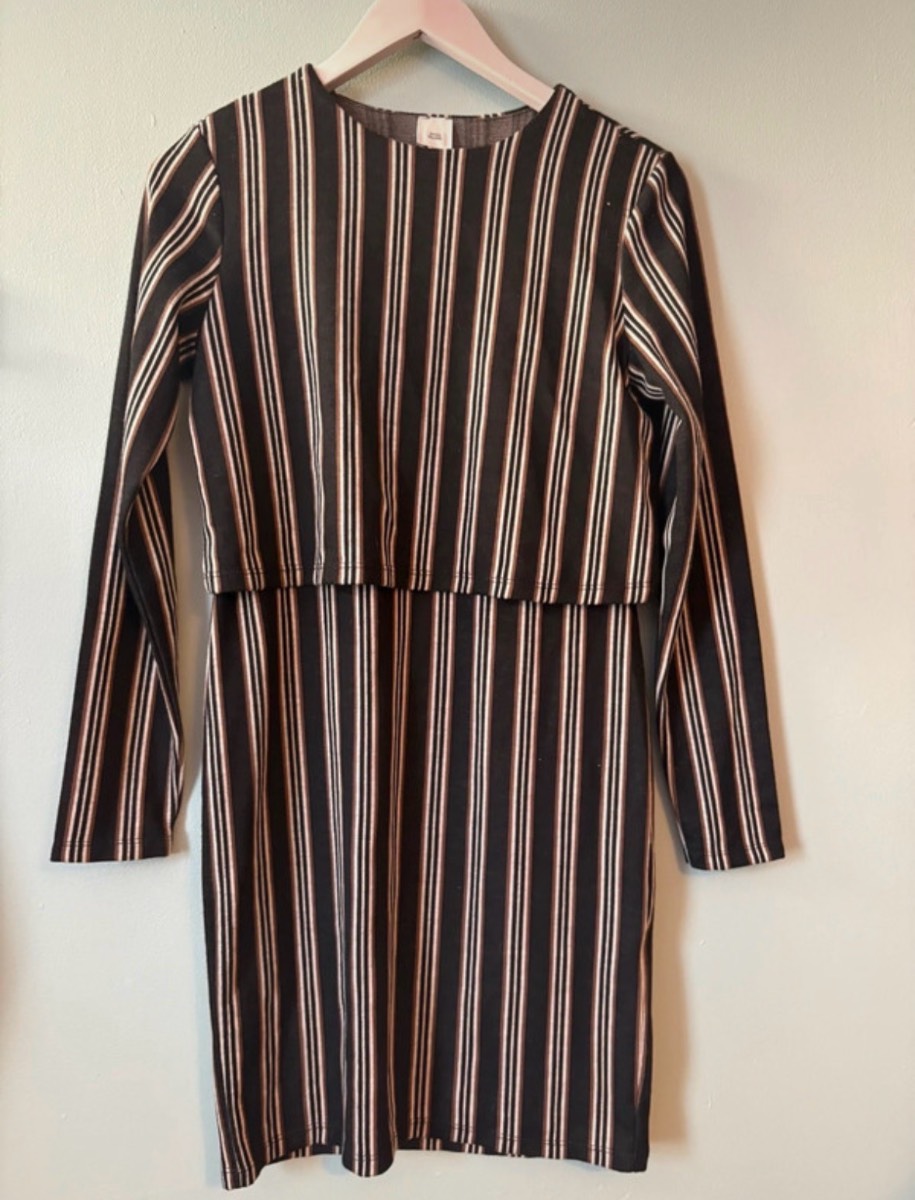 Striped long sleeve layered dress