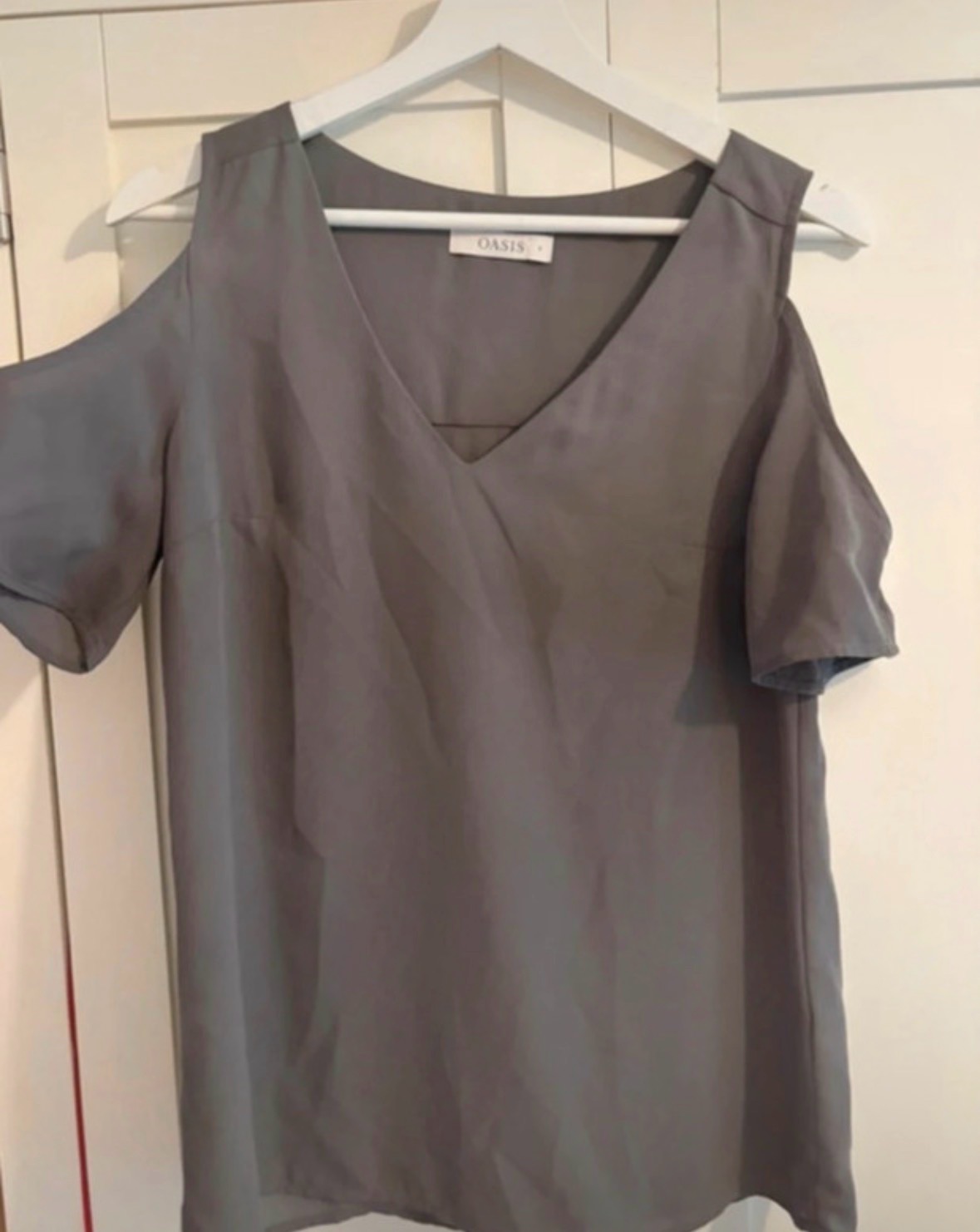 Grey cold shoulder blouse
