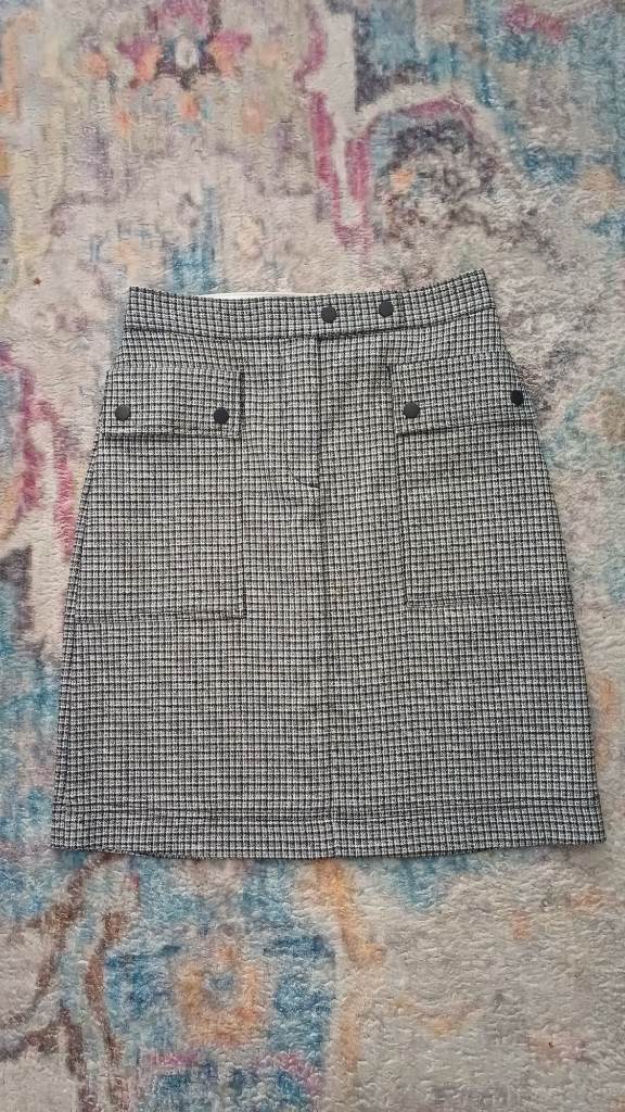 ​M&S Collection Houndstooth Check Mini A-Line Skirt Tweed Style Pockets Size 8 UK