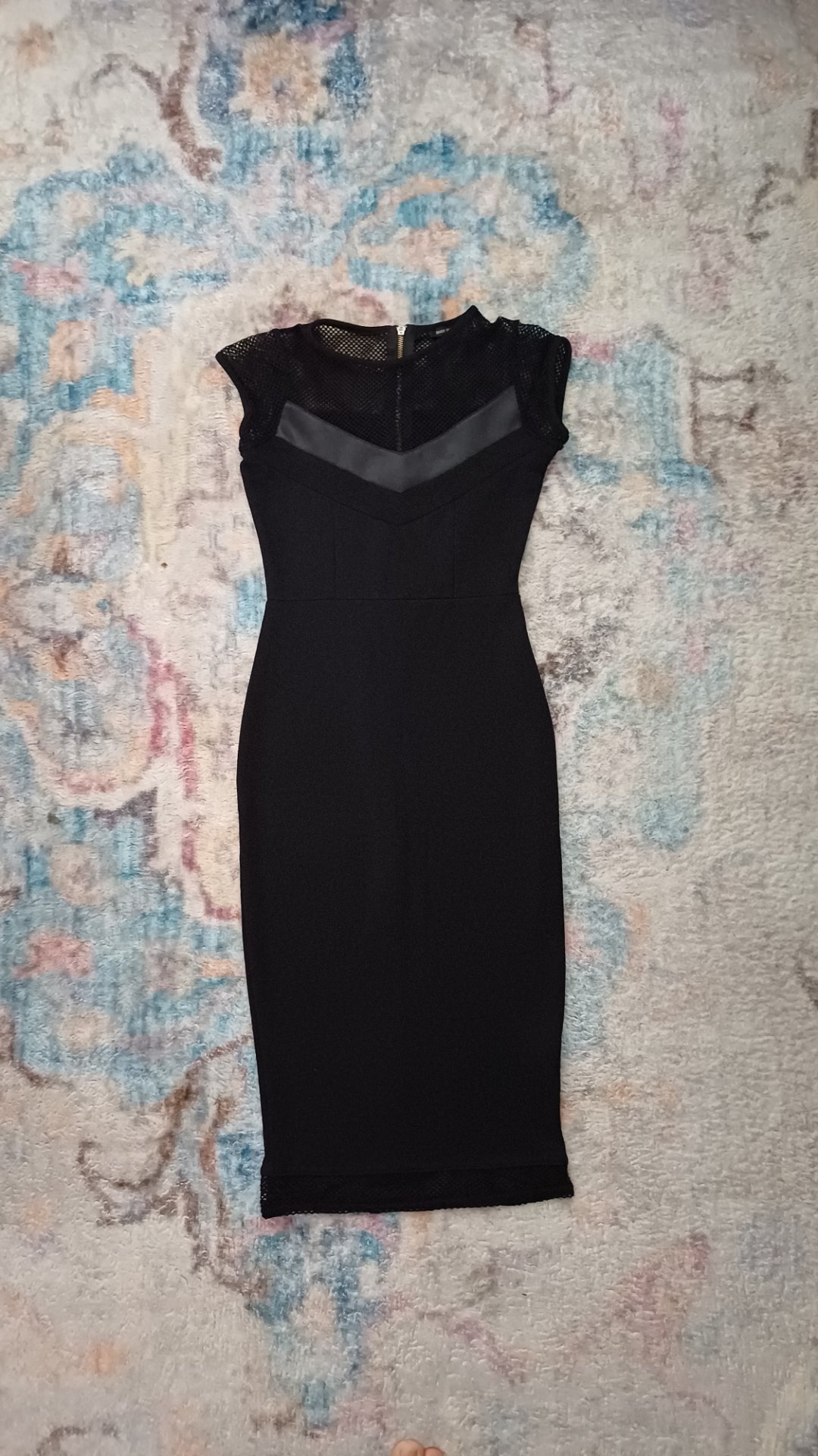 River Island Black Mesh Panel Midi Dress Size 8 – Bodycon Evening Party Dress