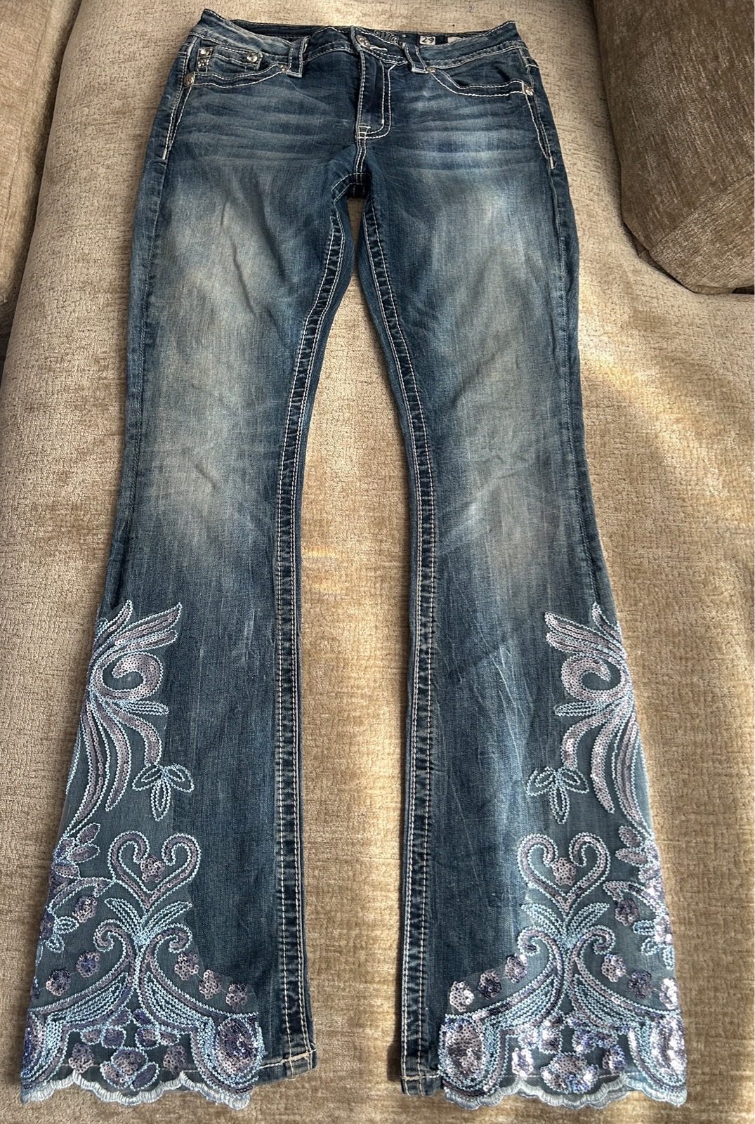 Vintage Y2K Miss Mi Ultra Low Rise Lace Flared Bootcut jeans