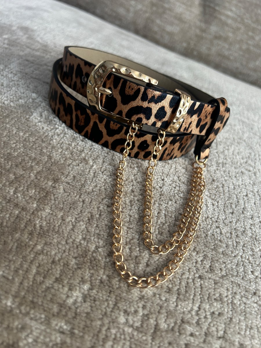 Leopard print Fashion belt with golden chain