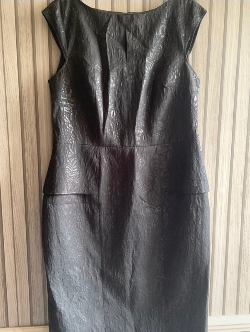 Dorothy Perkins Black Textured Peplum Dress - Size 14
