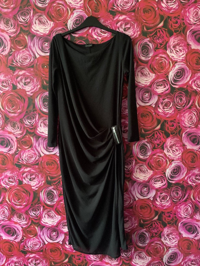 River Island Black Ruched Midi Dress – Size 10