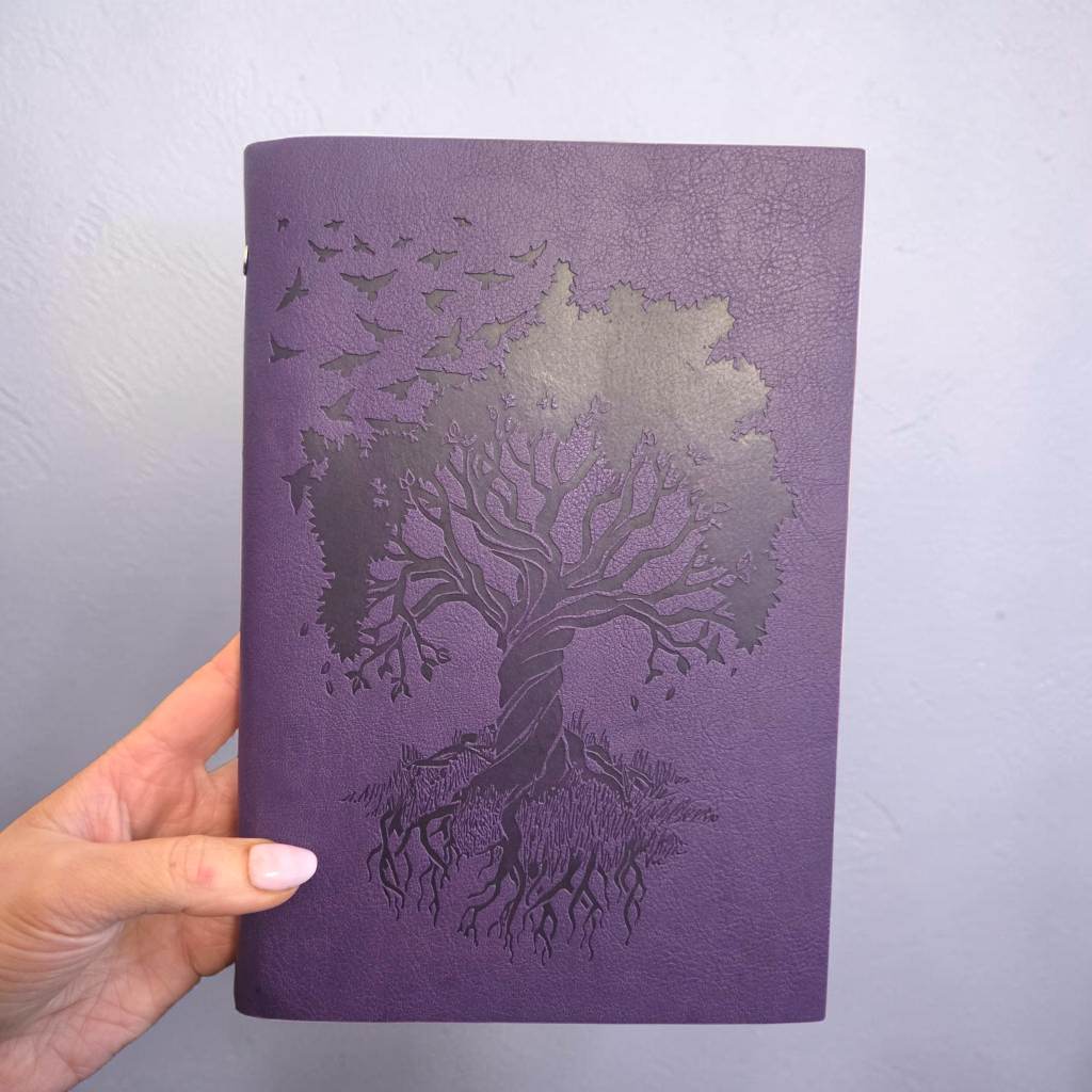 Purple Tree of Life Ring Binder Journal – A5/C5 Faux Leather Notebook Album – Wiccan Witchy Gift