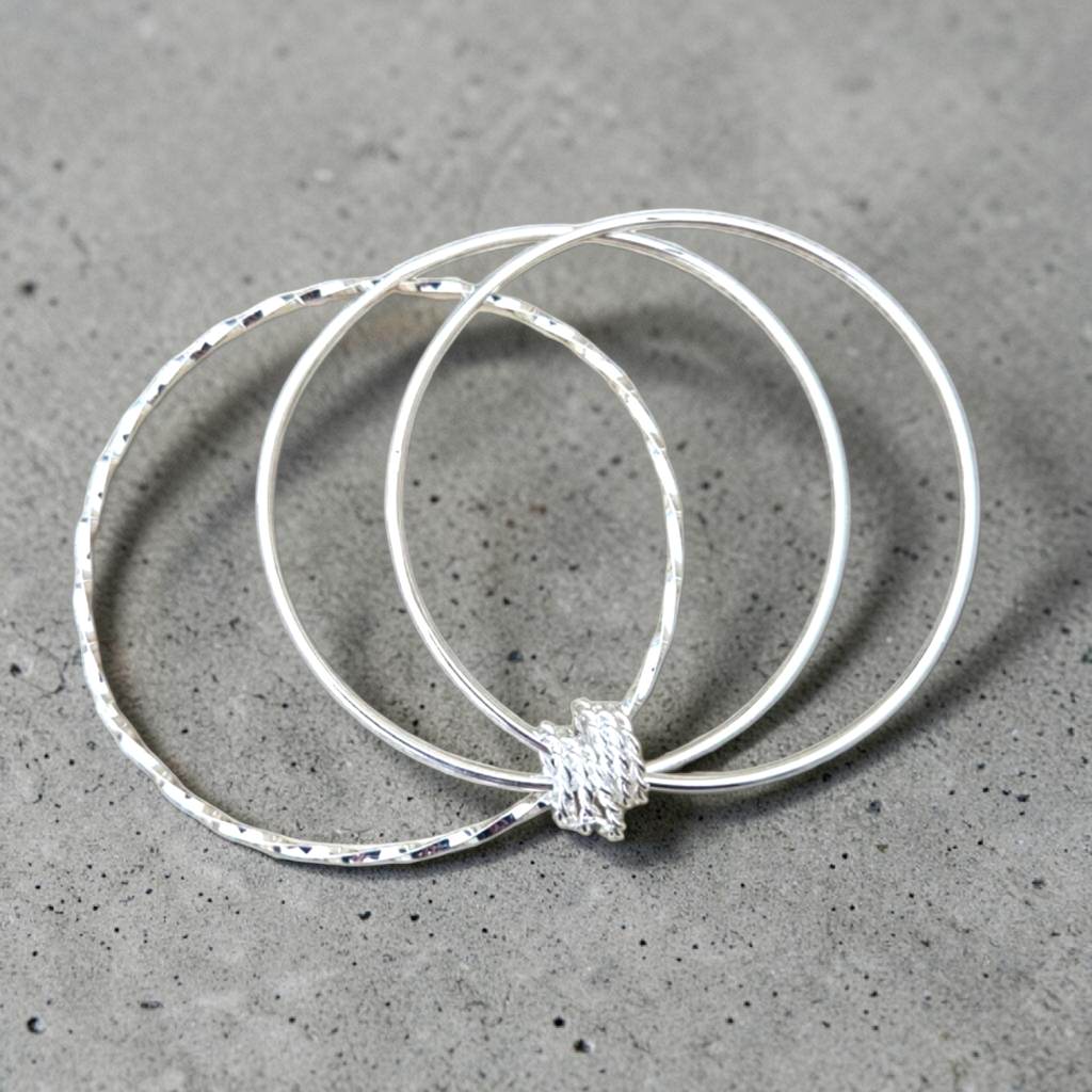 Sterling Silver 925 Triple Jangle Bangle – 6 Interlinked Hoops Bracelet – Gift Boxed