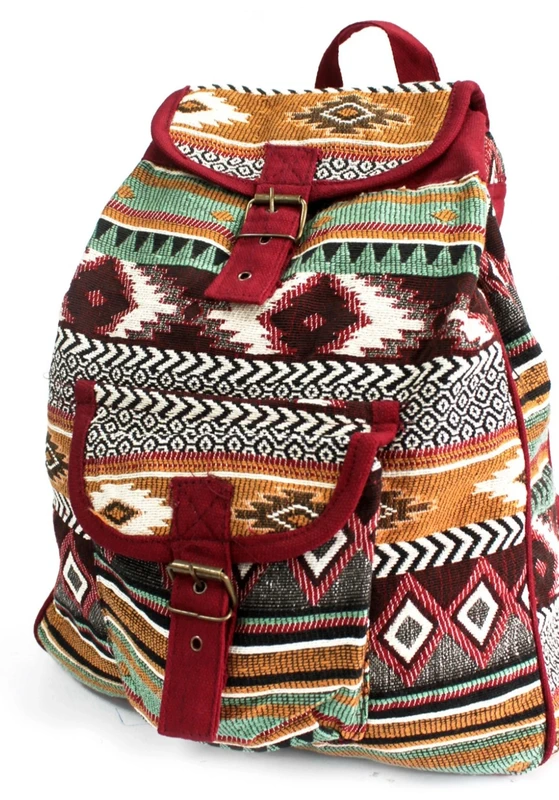 Beautiful Jacquard chocolate-toned rucksack backpack in a traditional Nepali ethnic design