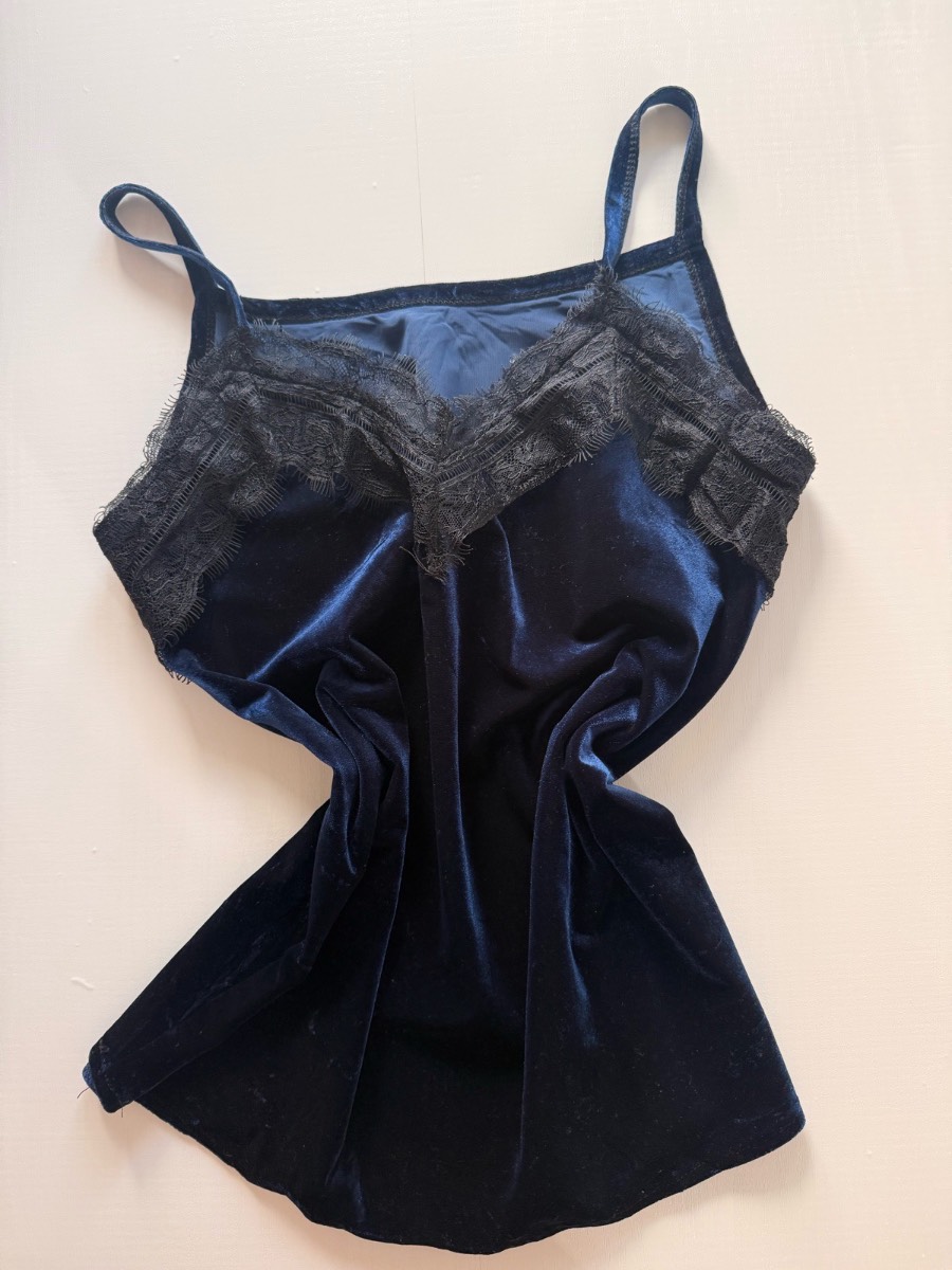 Blue Grunge Cami Velvet Top Size 12 Vintage Y2K Cami Top 2000s Festival Top Goth