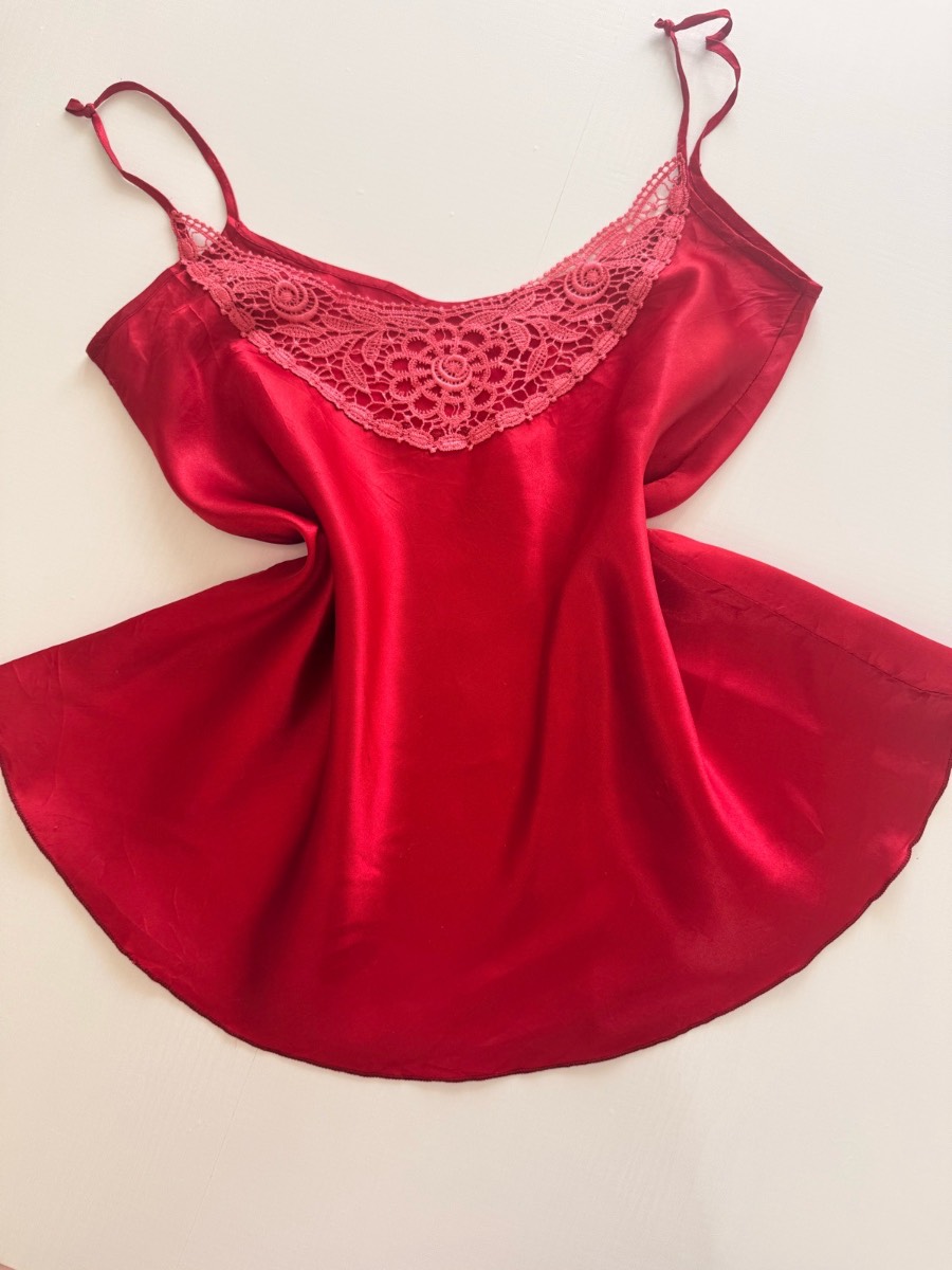 Classy red pink lace satin cami top Y2K boho vintage