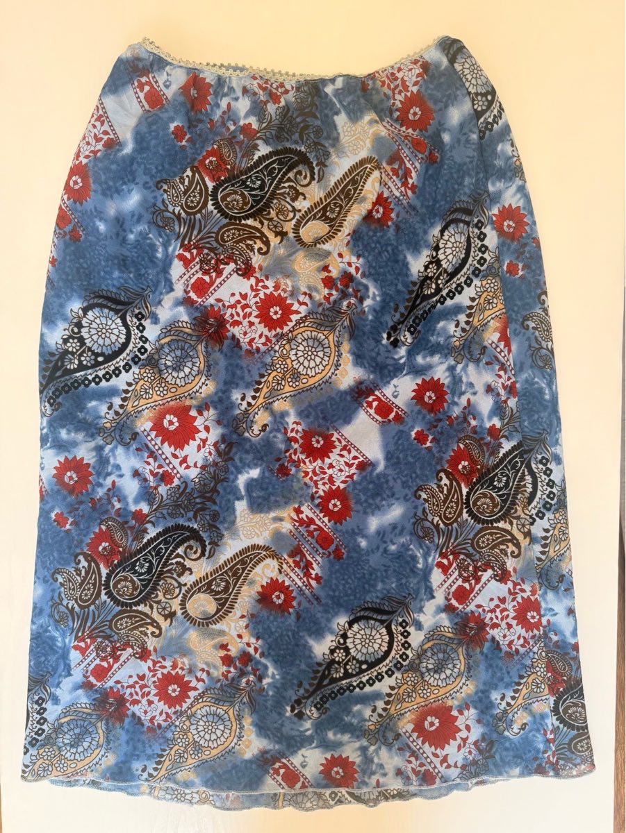 Floral blue vintage lined skirt midi fairycore