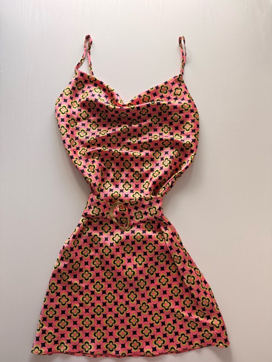 Retro vintage satin belt slip dress y2k multicoloured